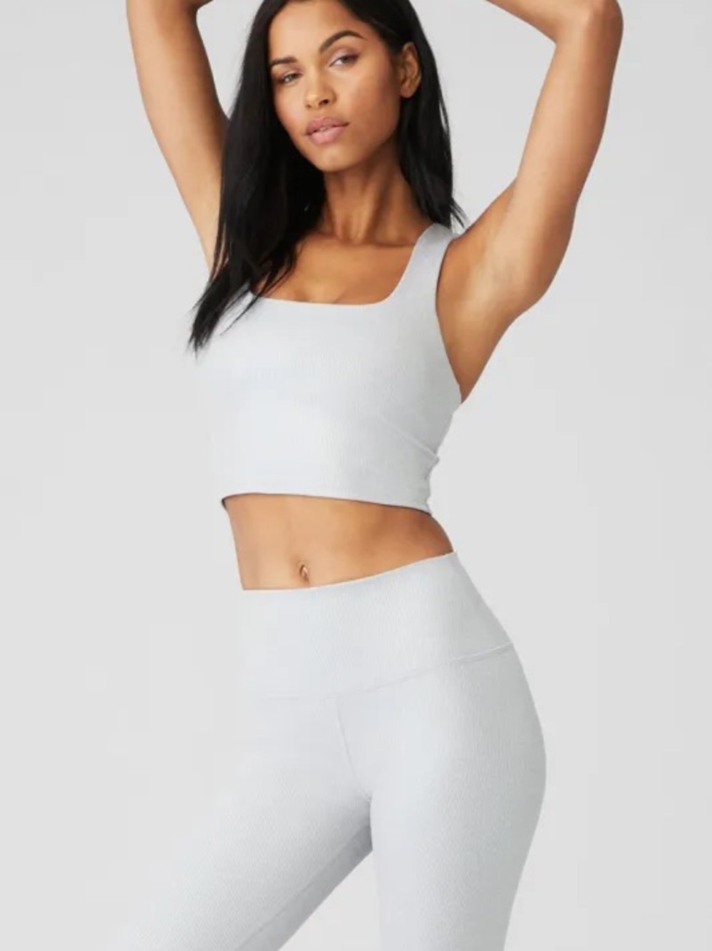 NWOT - Alo Yoga Alosoft Shimmer Chic set ( bra tank + Leggings) XS/S in LT Grey